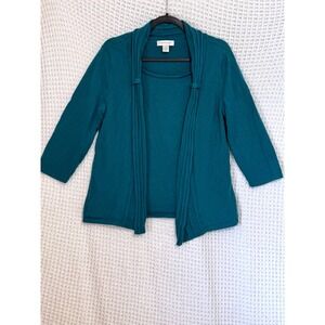 Christopher & Banks Teal Blue Cardigan Sweater 3/4 Sleeve Open Front Knit M